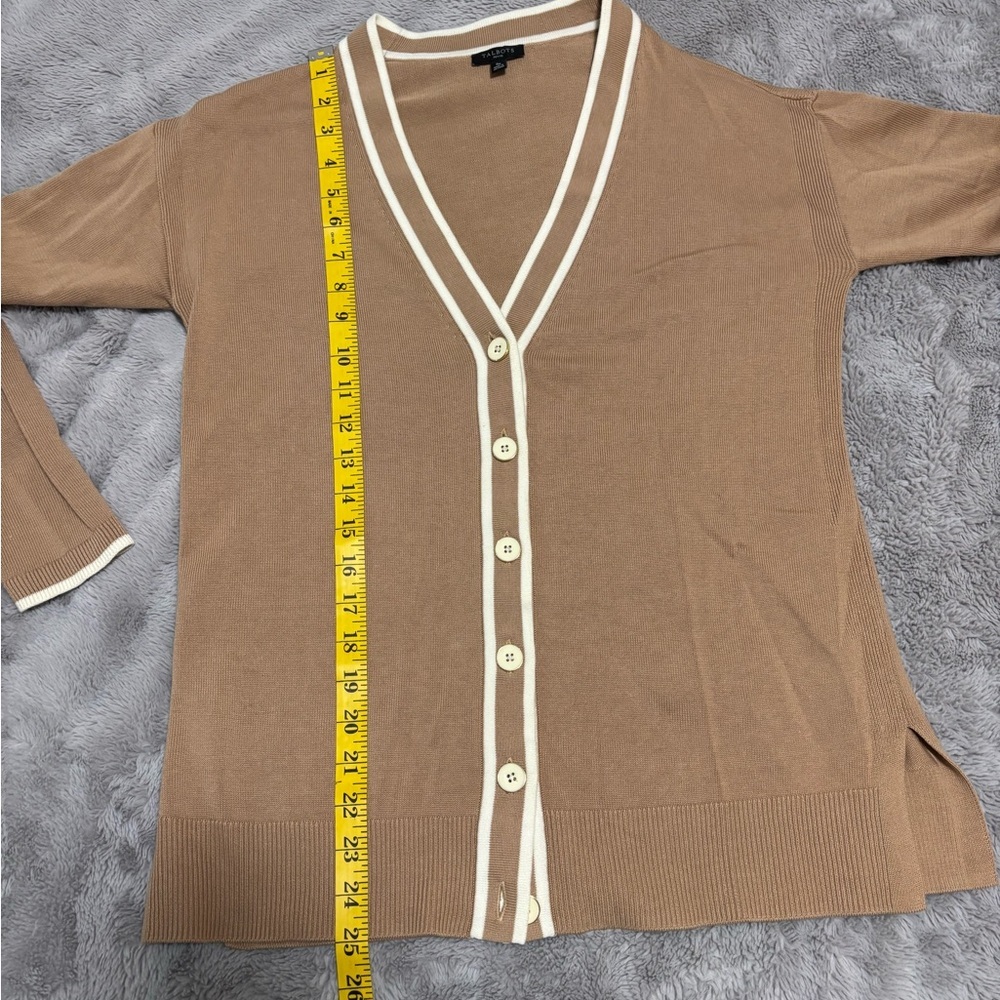 Talbots Brown Cardigan with Cream Trim Like New Size Small P - Picture 4 of 5